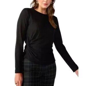 NWT Sanctuary Knot Your Business Black Crew Neck Sweater Womens L Recycled